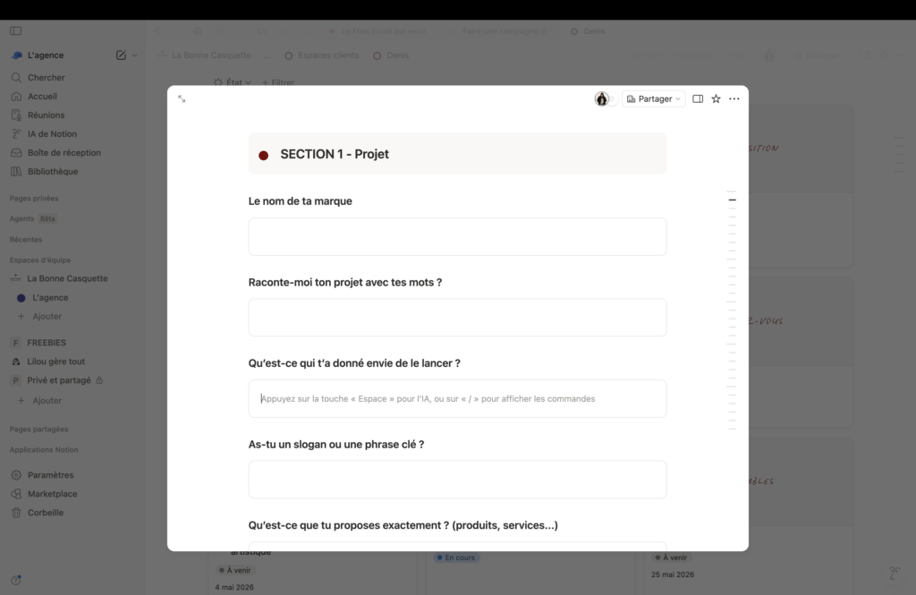 Questionnaire Notion site internet