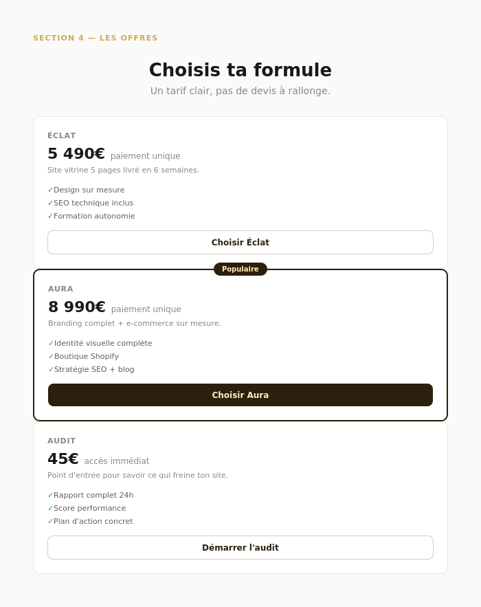 Structure site vitrine efficace pour entrepreneur — exemple Prisméa