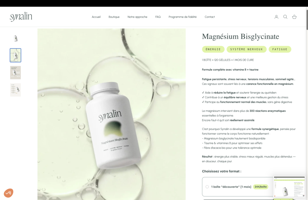 Fiche produit shopify synalin.fr