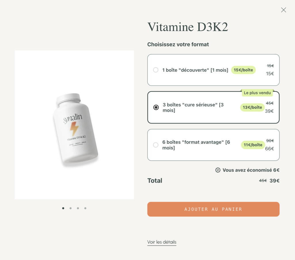 Fiche produit shopify synalin.fr