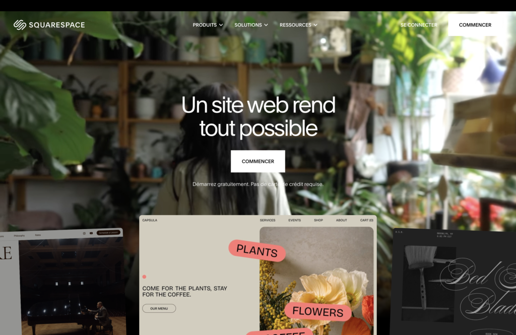 Capture d'écran illustrant les limites de Squarespace