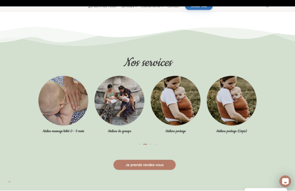 Page services Périlact, ateliers portage et massage bébé