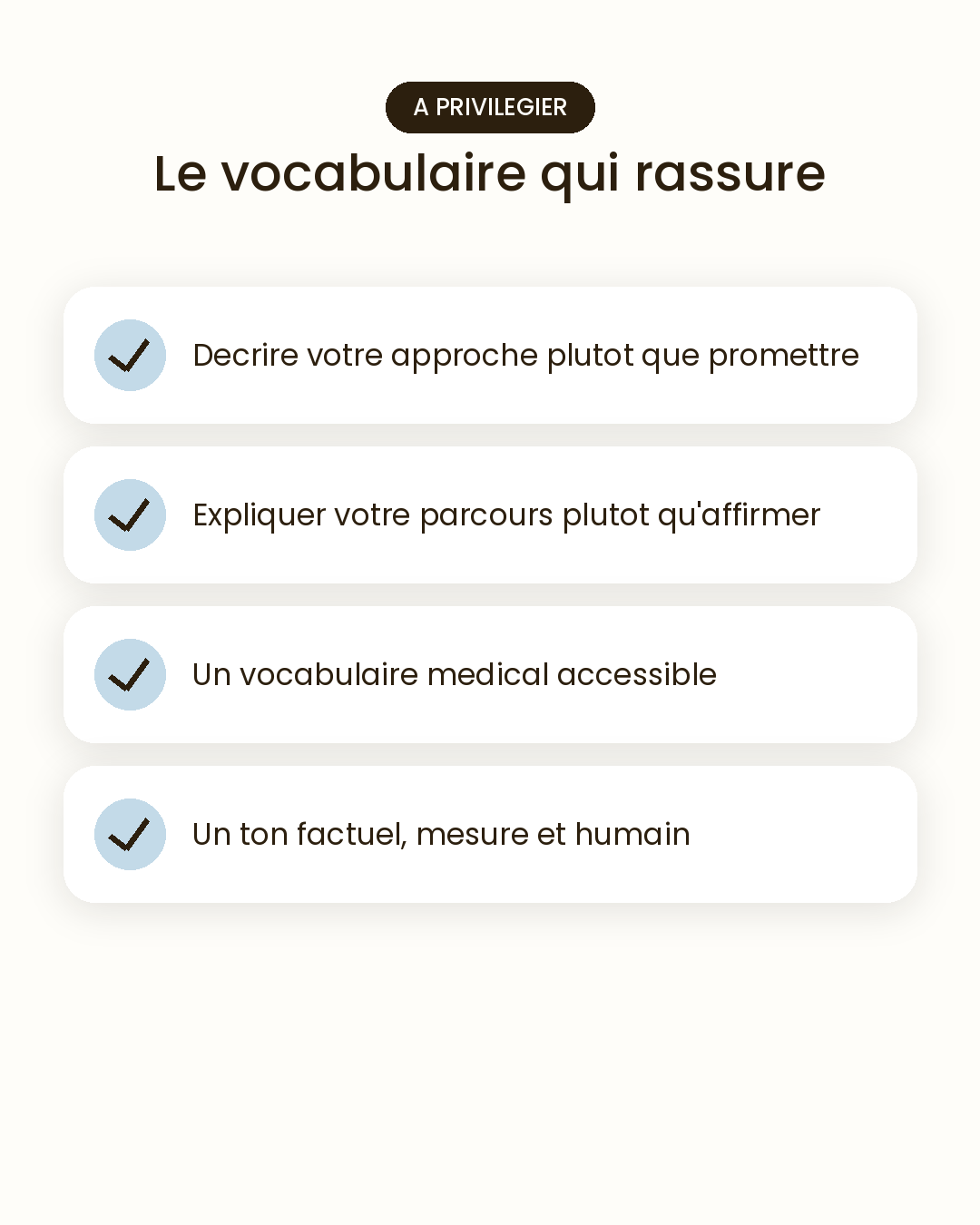 Liste du vocabulaire à privilégier sur le site d'un praticien de santé
