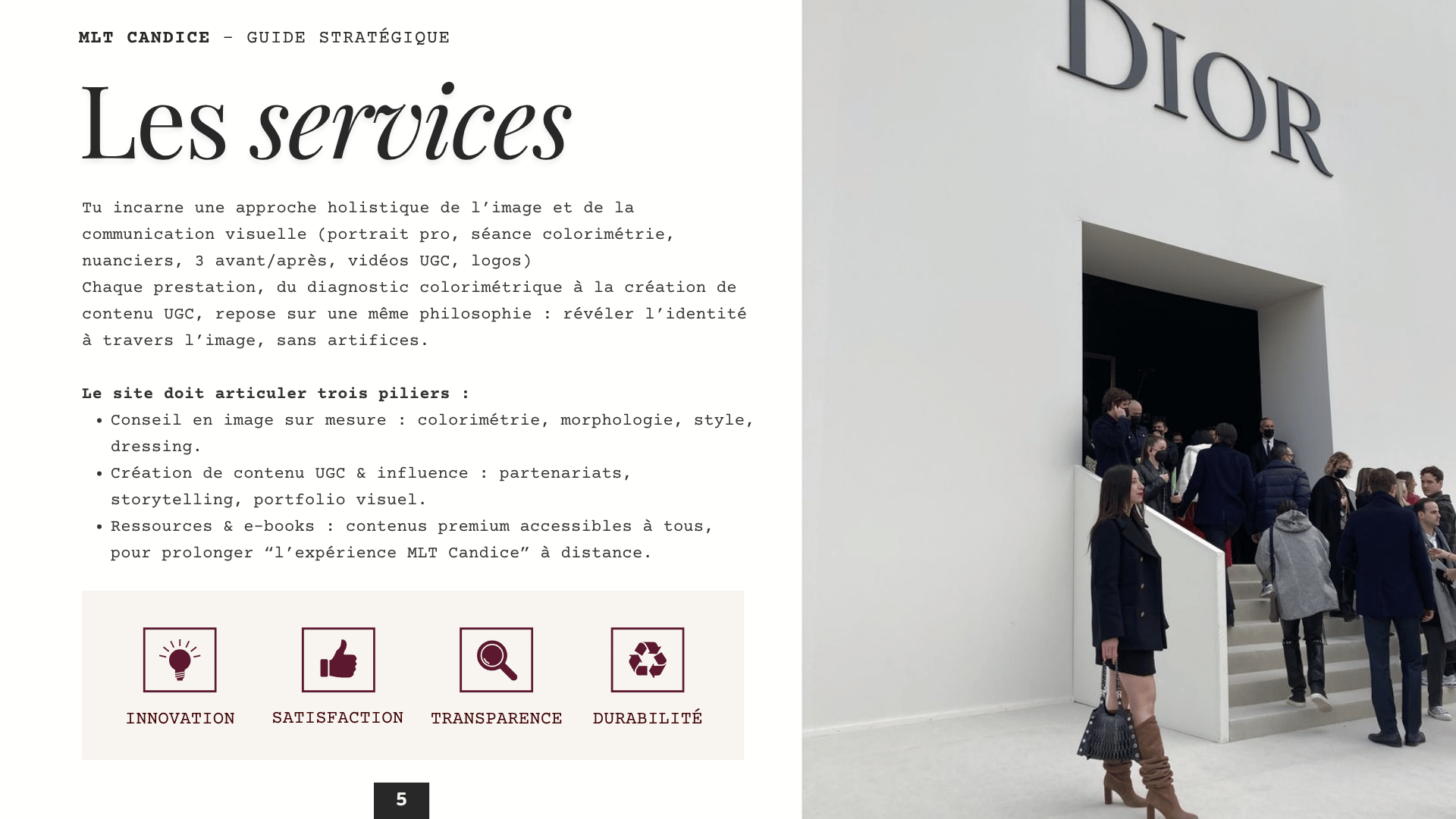 Page conseil en image du site Mlt Candice : colorimétrie, morphologie et style