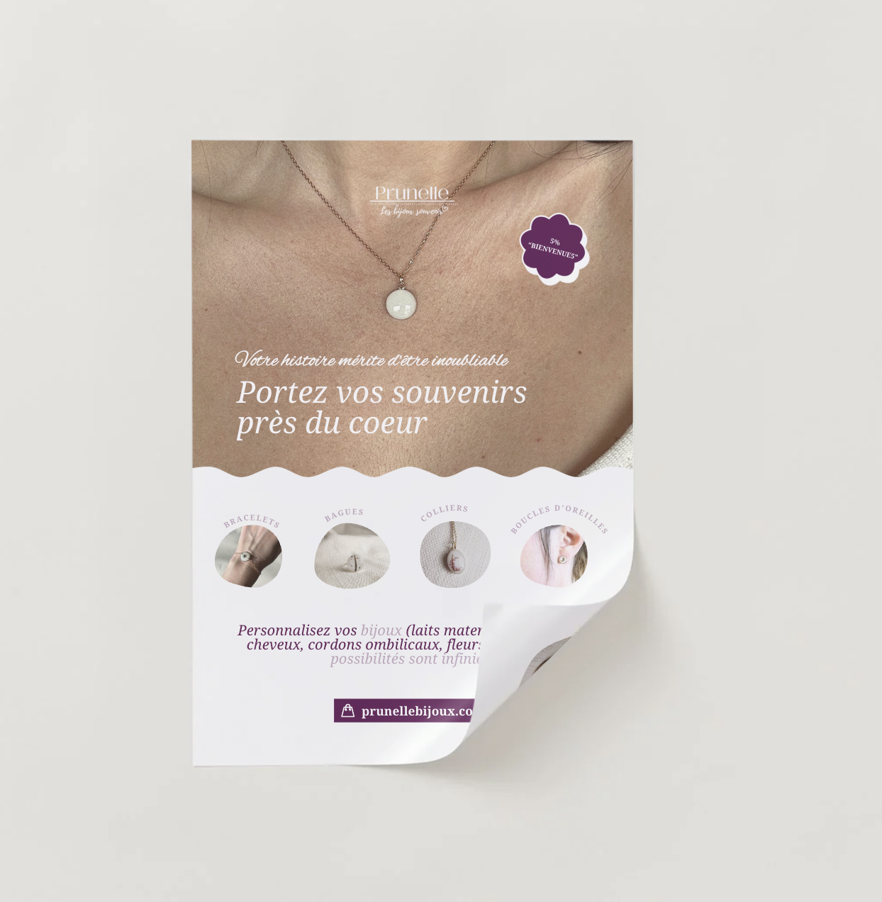 Page boutique du site Prunelle Bijoux : broderies souvenirs à partir de vêtements de bébé