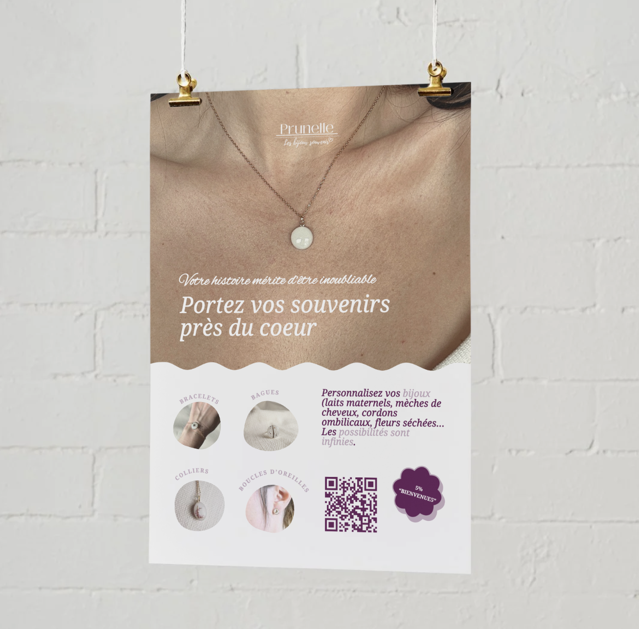 Page d’accueil du site e-commerce Prunelle Bijoux, broderies souvenirs faites main, refait sur WordPress par l’agence Prisméa