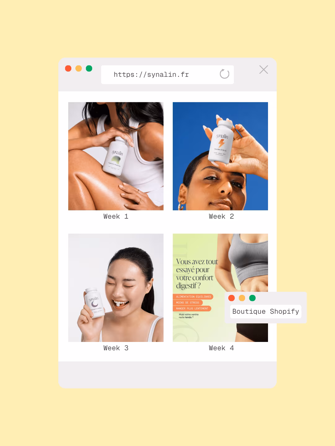 Packaging et boutique en ligne Shopify de la marque de compléments alimentaires Synalin