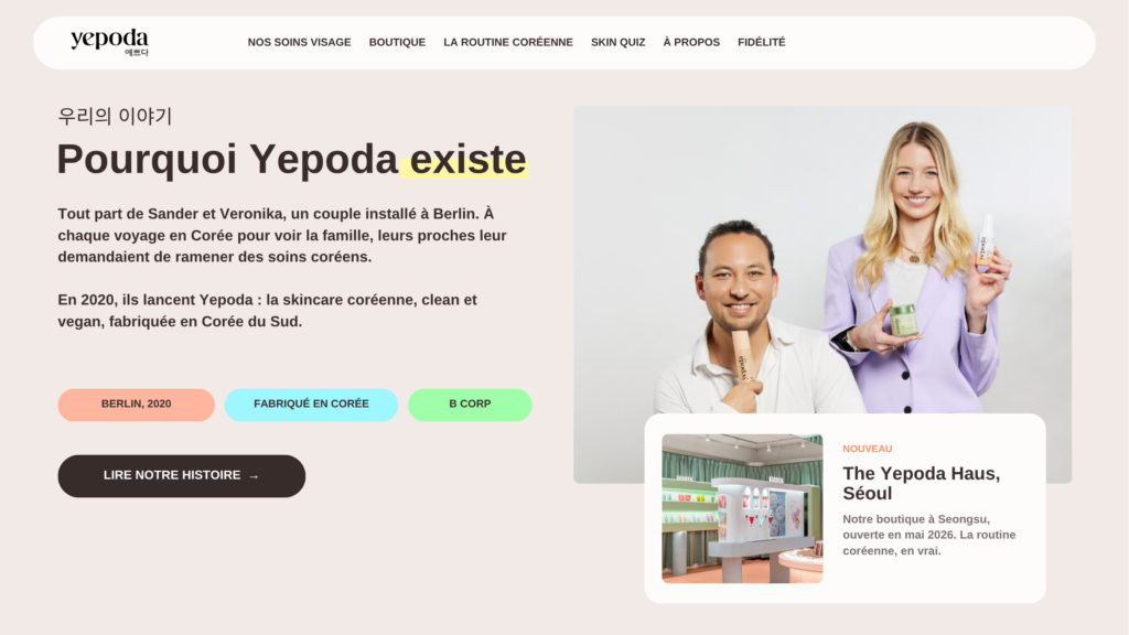 Maquette fictive du bloc Pourquoi Yepoda existe sur la page d'accueil, refonte agence Prisméa